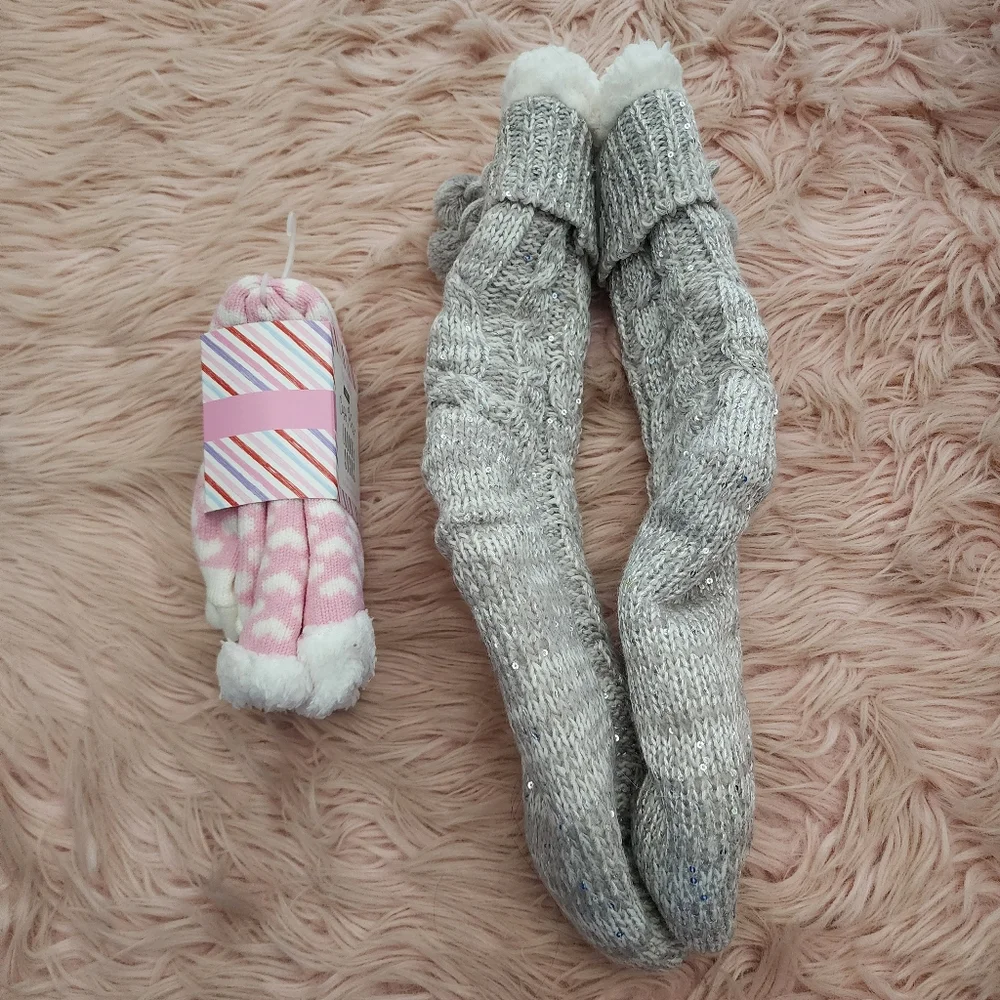 2 Pairs Of Cozy Fluffy Socks Sherpa Plush Woven Shea Butter
